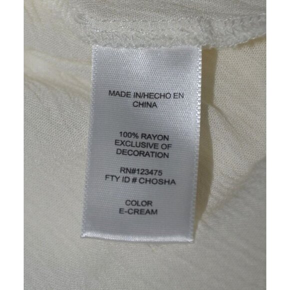 Ellen Tracy Size M Cream Very Short Sleeve Tunic Top Gauzy Cutout V-Neck Neutral - Picture 10 of 11